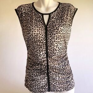 Vince Camuto Black Beige Animal Print Polyester Sleeveless Top size M